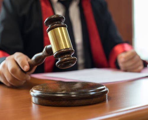 Judge and gavel in courtroom